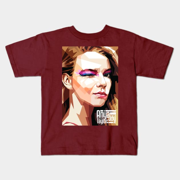 Anya Taylor Joy Pop Art Portrait (WPAP) Kids T-Shirt by RJWLTG